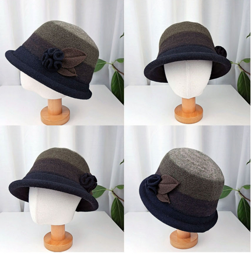 Comfortarians – wholesale Bucket hat – Women's – Women's Winter Adjustable Bucket Hat Wool Color block FW2