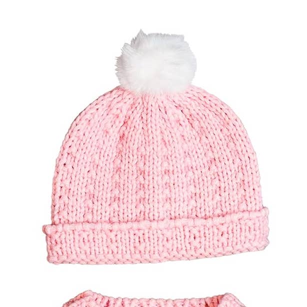 JJ BEBE LAND - Wholesale Clothing Set - Baby - Baby Girls Knit Sweater and Hat Set_Pink1