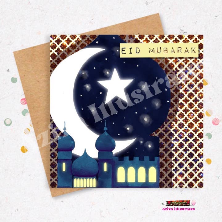Eid Mubarak | Glad Eid | Eid lykønskningskort for engroshandel hos Aziza Illustrates