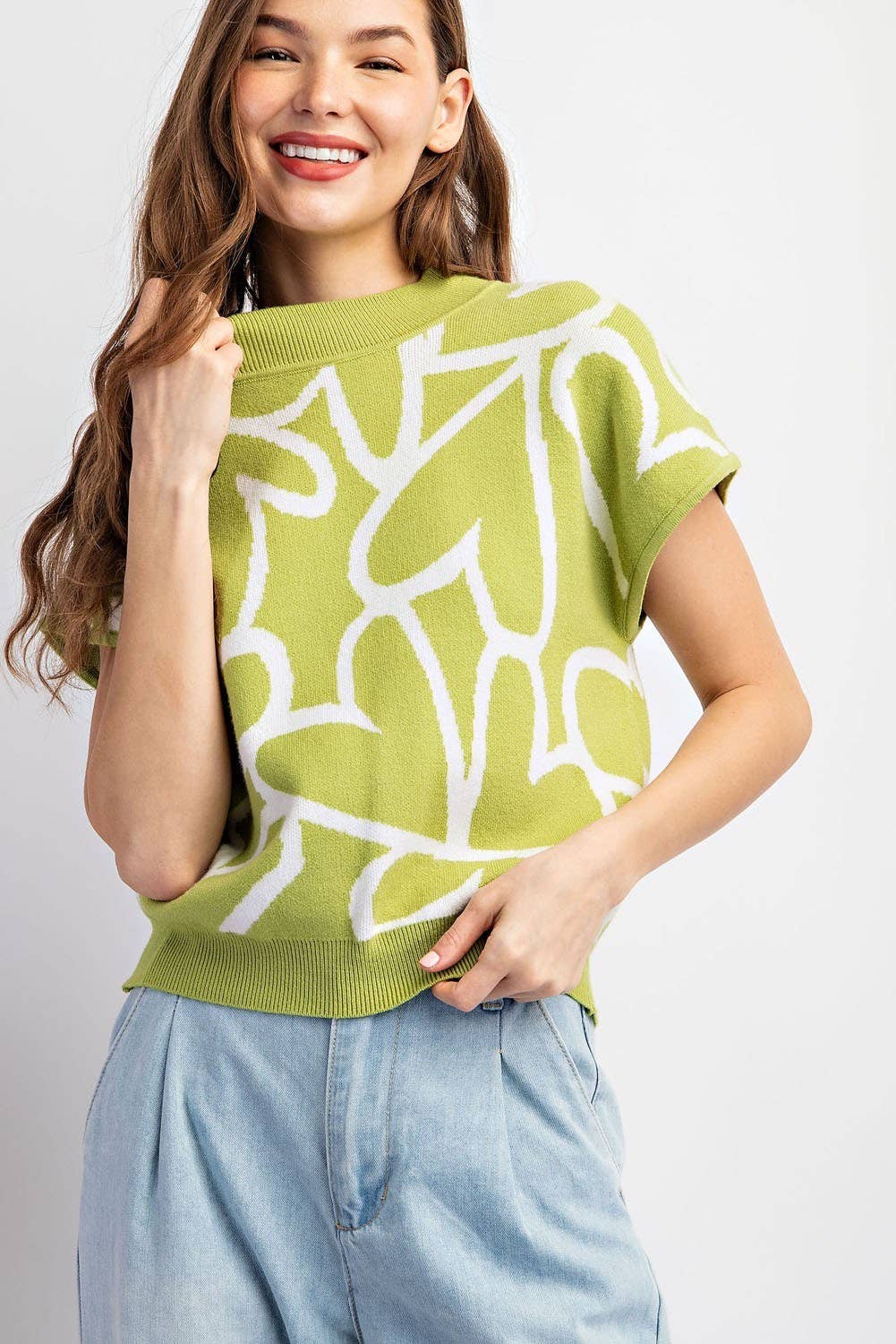 Peace Love Line – Großhandel Strickpullover – Damen – PL2188 - TOP MIT STEHKRAGEN UND HERZMUSTER4