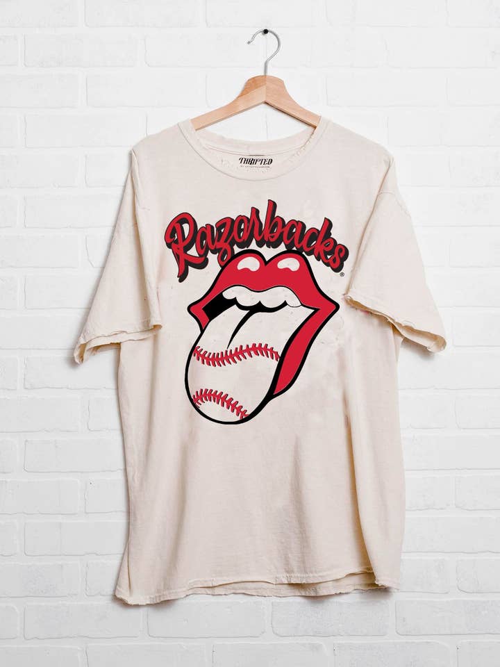 Rolling Stones Razorbacks Baseball Off White Thrifted Tee for wholesale by LivyLu