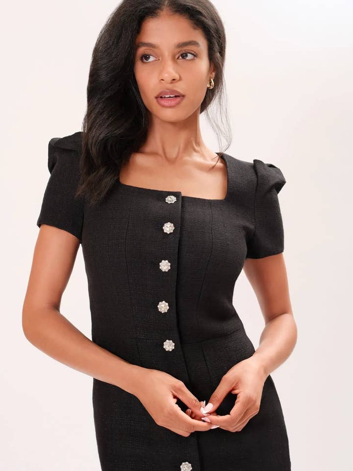 Noir AMELIE TWEED DRESS (NOIR) for wholesale on Faire