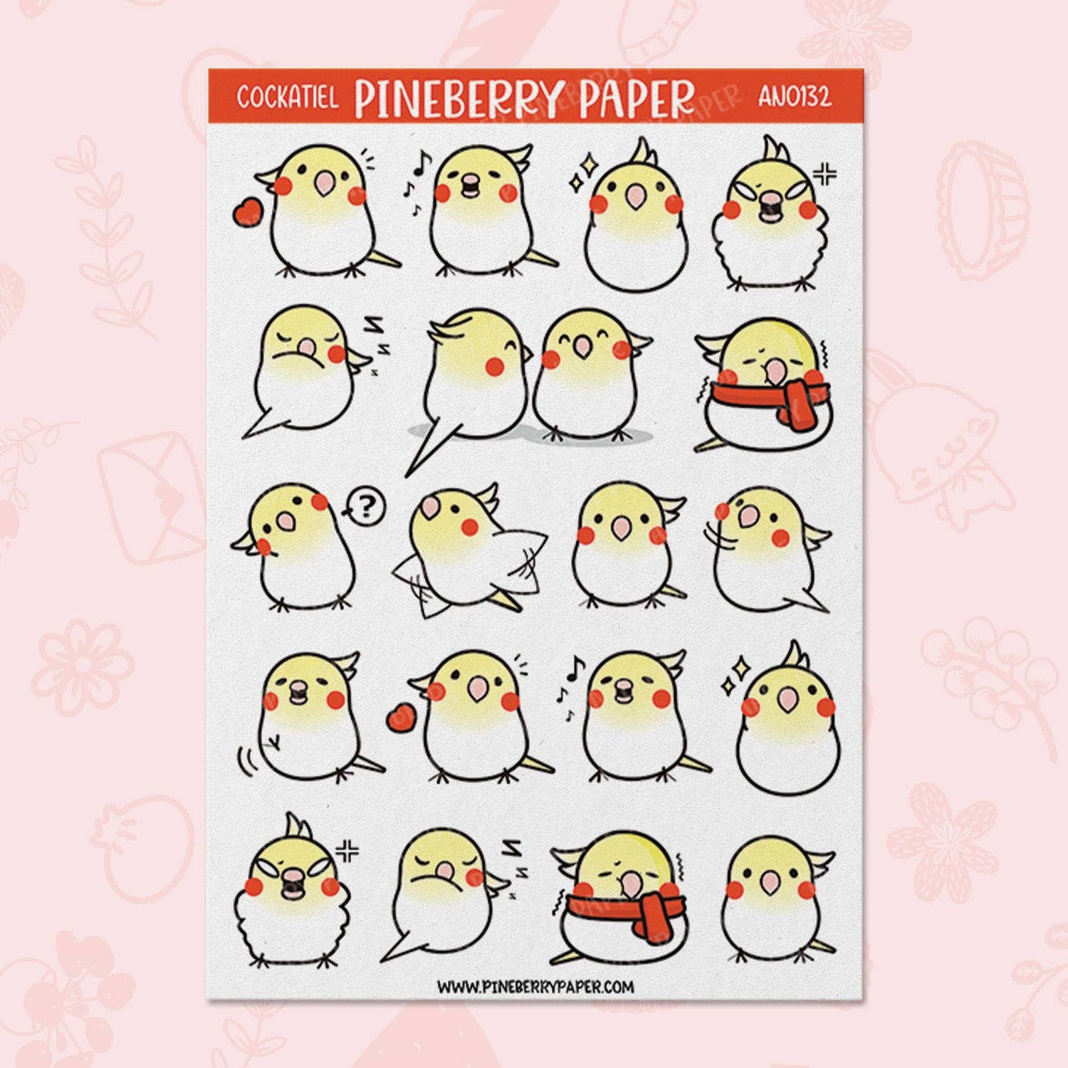 Pineberry Paper - Wholesale Sticker - Cockatiel Sticker Sheet0