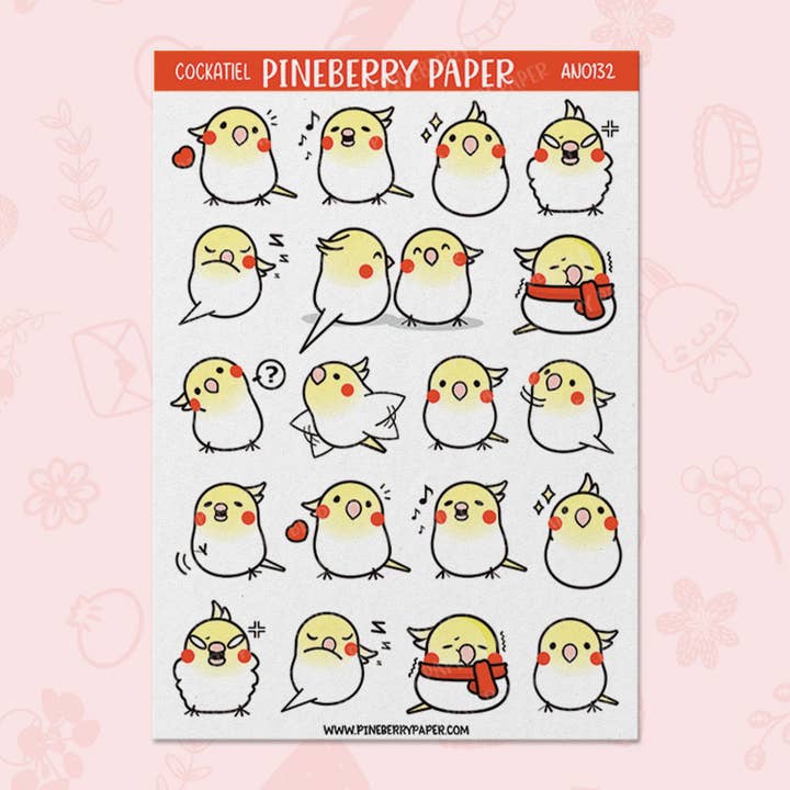 Pineberry Paper - Wholesale Sticker - Cockatiel Sticker Sheet