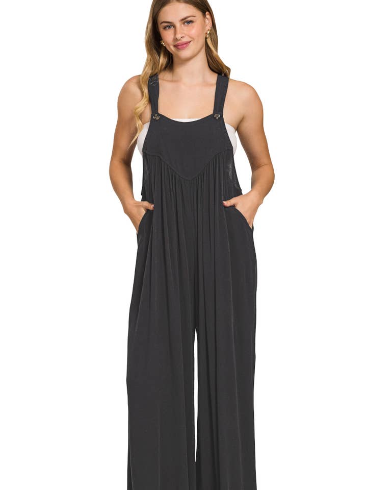 42POPS - Wholesale Overalls - Women's - .....0719 Woven Rayon Crepe Overalls w/ Side Pockets SI-282871
