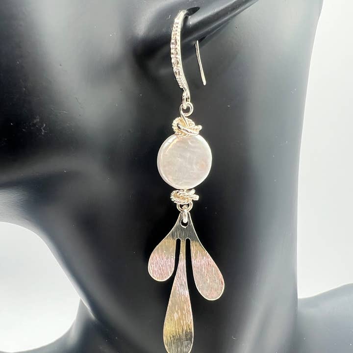 Ritzy Roxx - Wholesale Dangle Earrings - Gemstone Earrings/ Siver Leaf, Coin Pearl0
