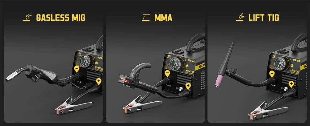 American Smart - Wholesale Kitchen Appliance - HZXVOGEN HVM140 3 in 1 Semi-Automatic Inverter Mig Welding Machine MMA/Gasless MIG/Lift TIG IGBT Non Gas Welder Synergy Tool13