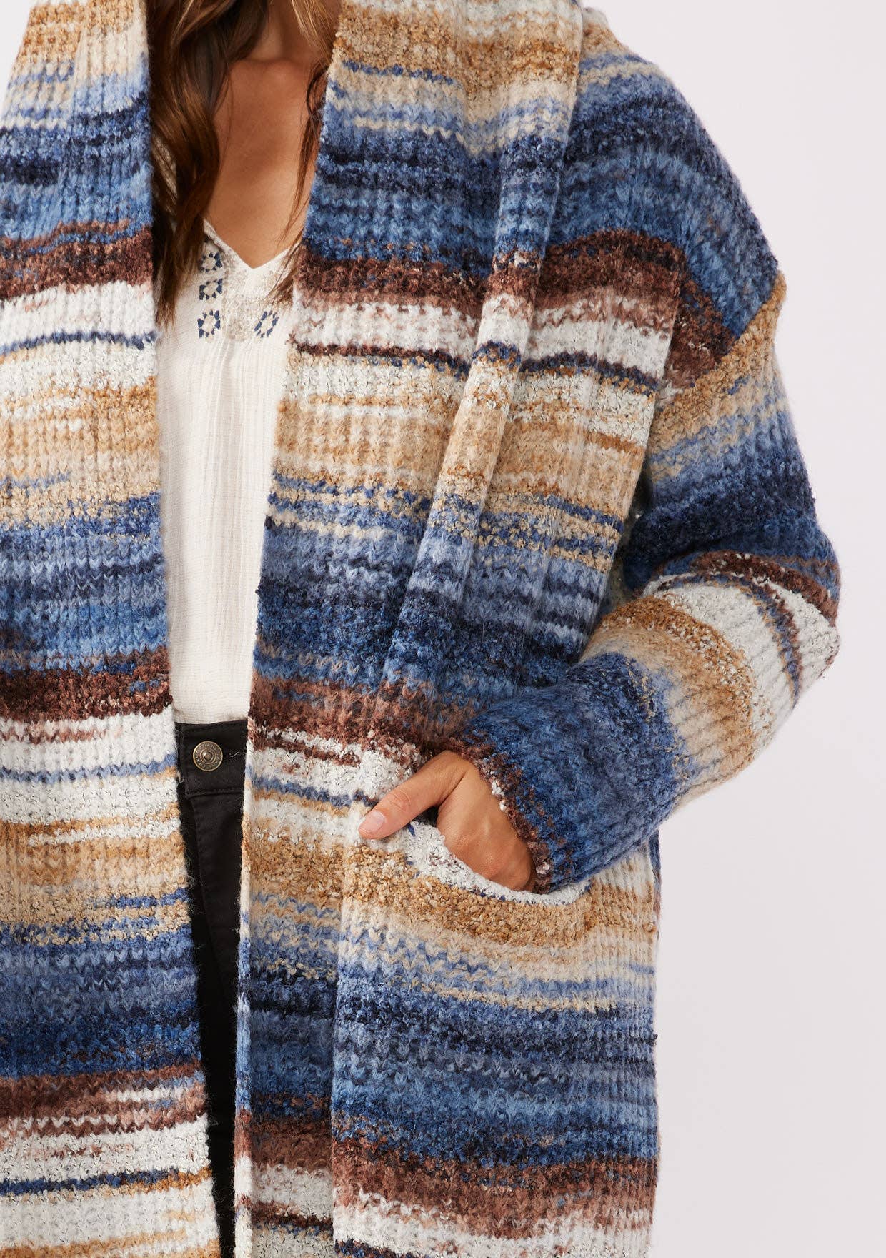 Lovestitch - Vente Cardigan – femme - Cardigan ouvert à manches longues en tricot Space Dye4