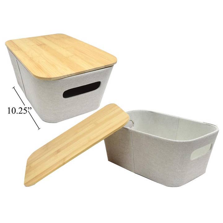 Rect. Storage Basket with BambooLid,beige, 10.2x7.1x4.3in, for wholesale by Truu Design