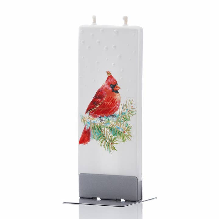 Flatyz Candles - Wholesale Novelty Candle - Flat Handmade Candle - Snowy Cardinal on Pine Branch