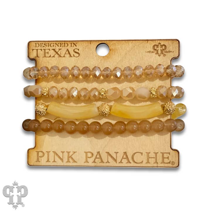 Pink Panache Brands - Vendita all'ingrosso Bracciale con perline - Bracciale a strati con perline miste sfaccettate e bambù - LC
