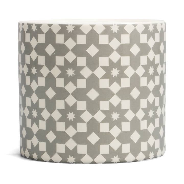 Ceramic Plant Pot Tiles Design Grey Flowers for wholesale by Half Moon Bay