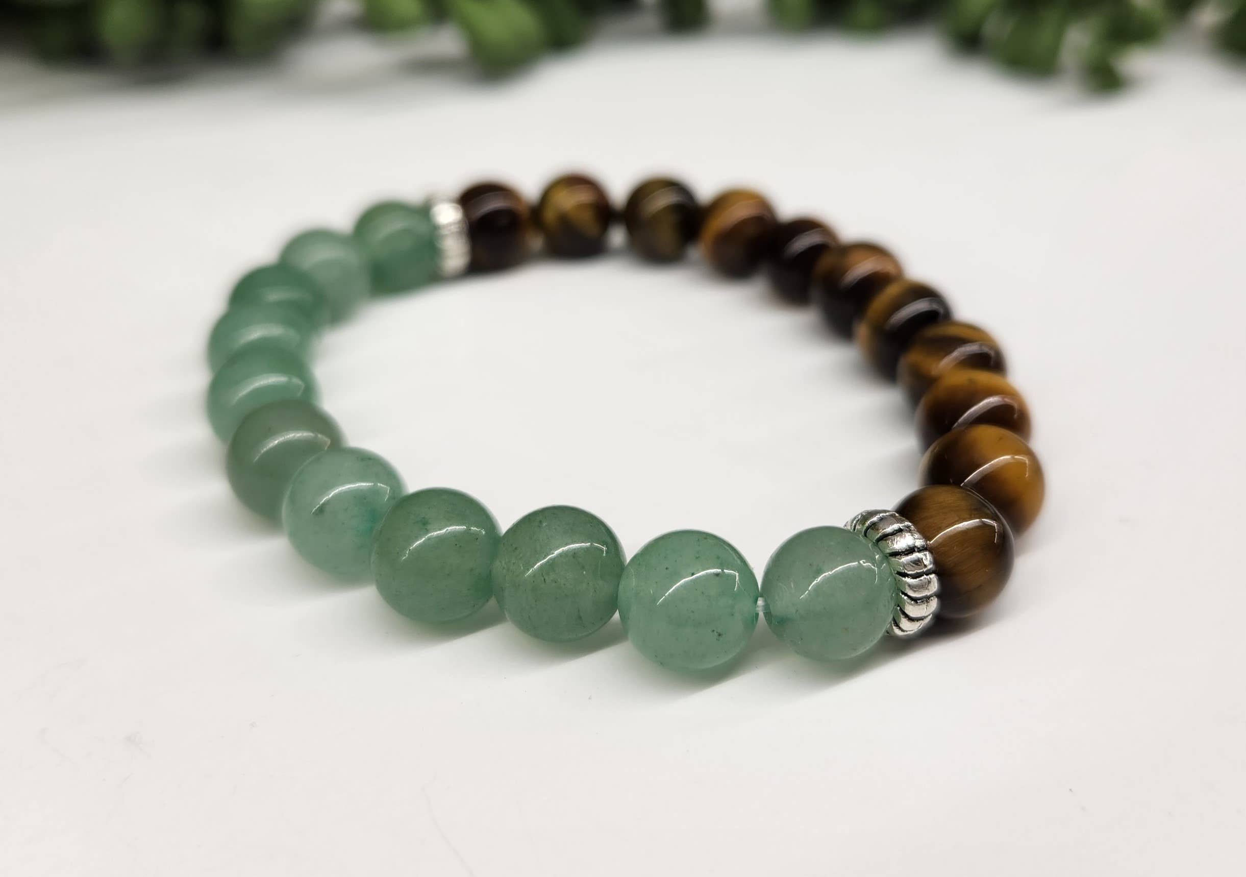 Meraki Gemstones - Wholesale Beaded Bracelet - WEALTH:  Green Aventurine & Tiger Eye Bracelet 8mm Beads3