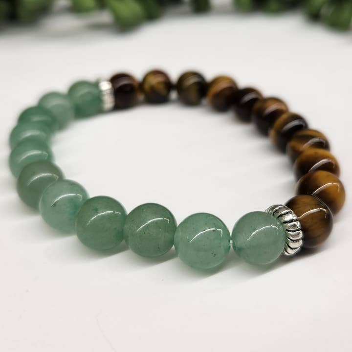 Meraki Gemstones - Wholesale Beaded Bracelet - WEALTH: Green Aventurine & Tiger Eye Bracelet 8mm Beads3