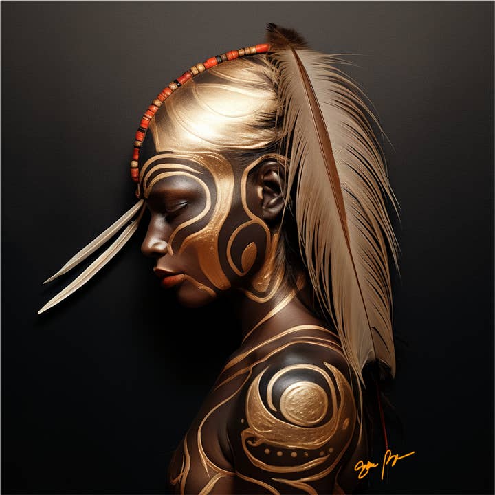 Peinture dorée sur métal pour femme africaine pour la vente par Vision2Canvas