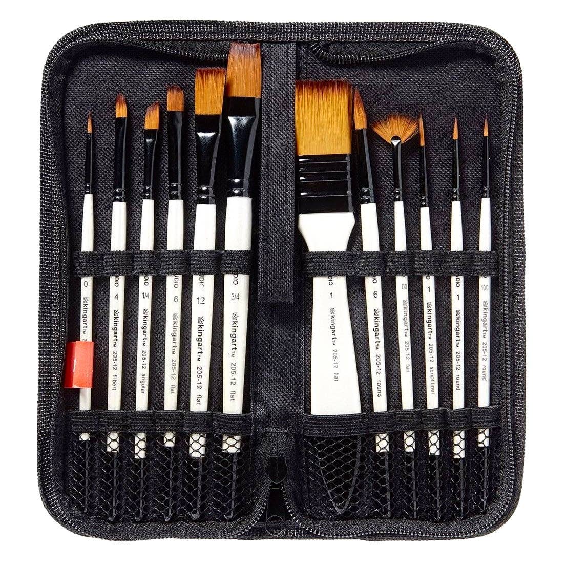 KINGART - Wholesale Paint/Wax Brush - Studio Brush Set - Gold Nylon - Storage Case - 12 Piece1
