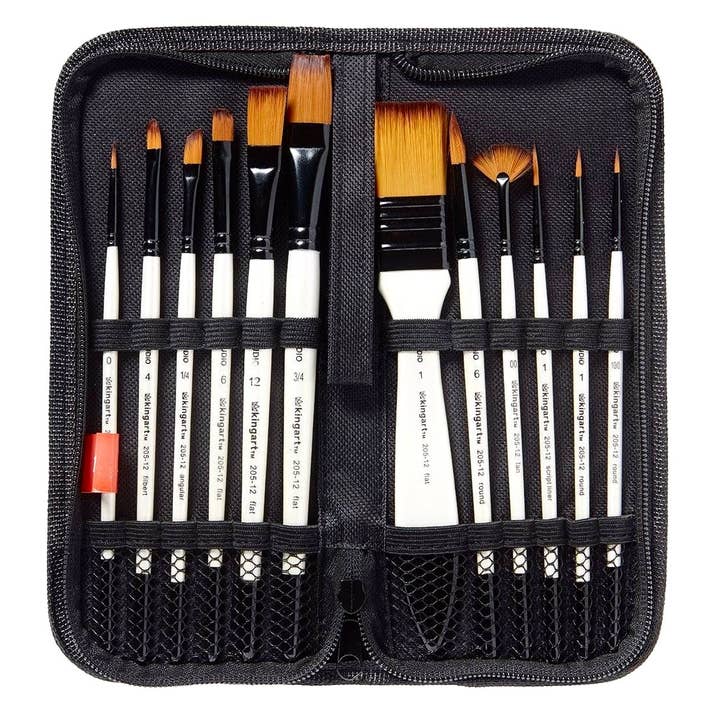 KINGART - Wholesale Paint/Wax Brush - Studio Brush Set - Gold Nylon - Storage Case - 12 Piece1