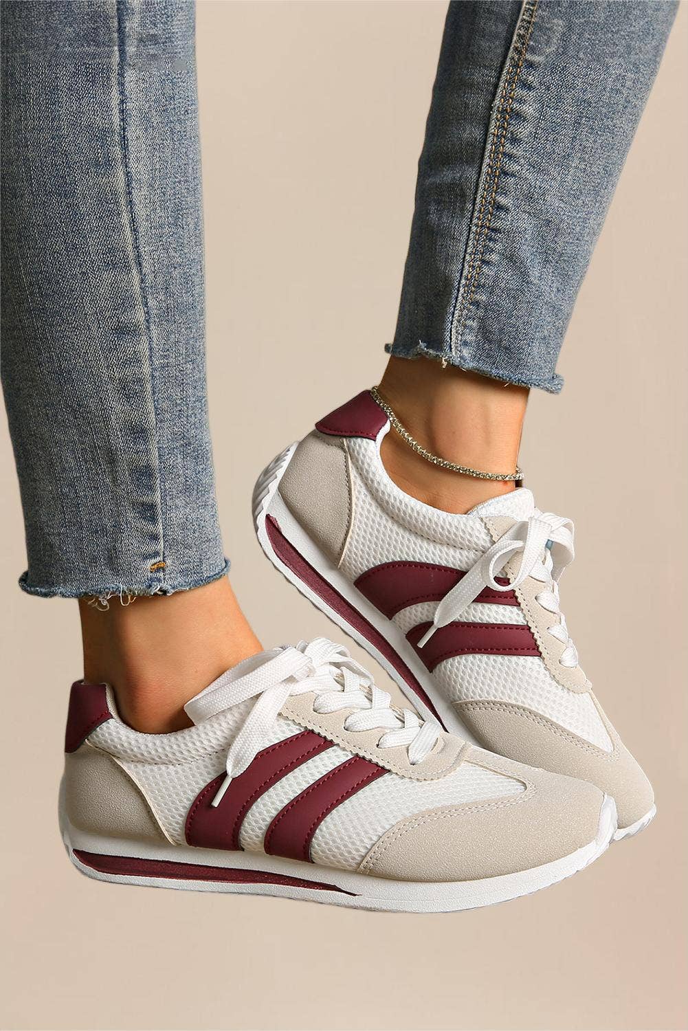 LA Society - Wholesale Lifestyle Sneakers - Women's - Color Block Patchwork Breathable Lace-up Sneakers4