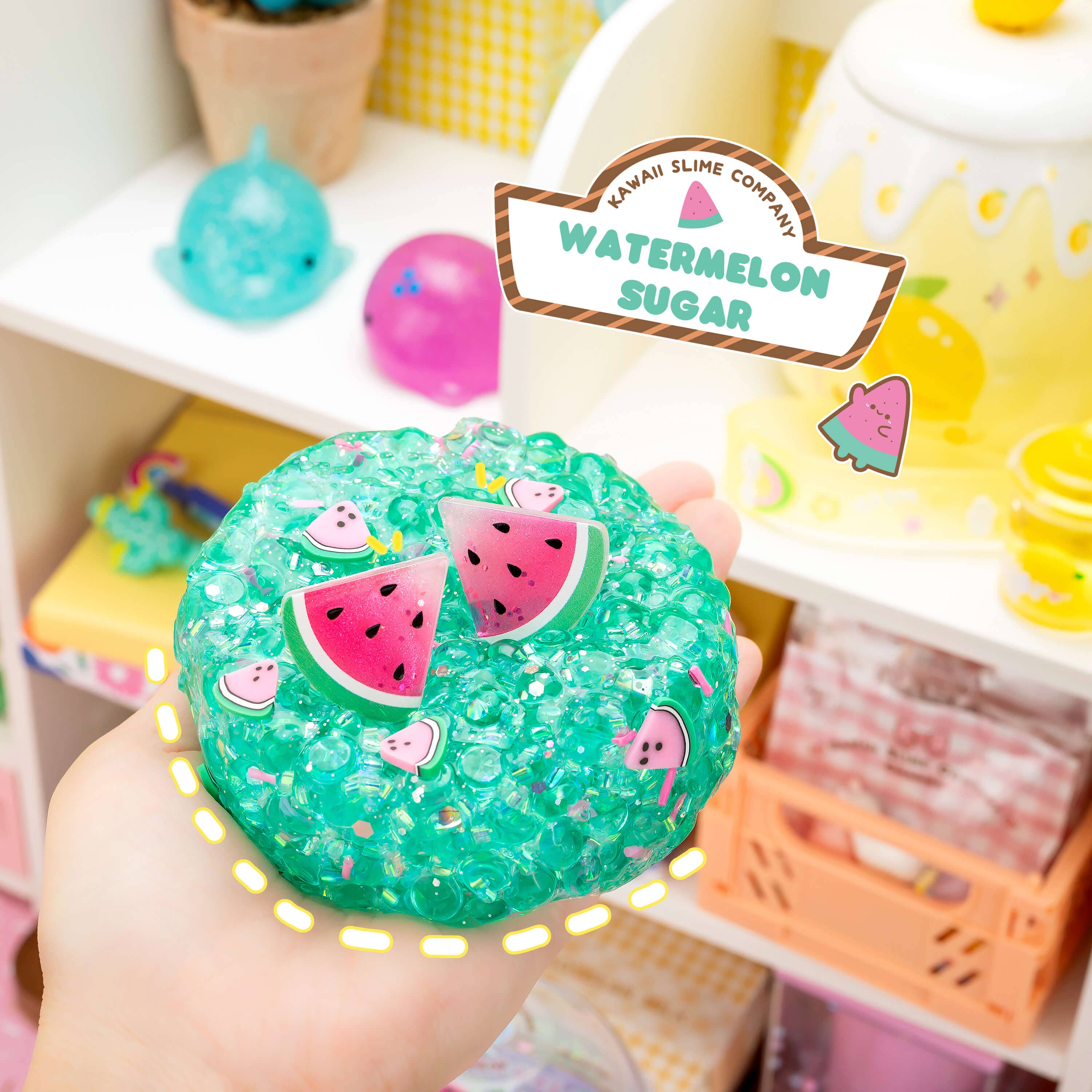 Kawaii Slime Company – wholesale Slajm - Barn – Vattenmelon Socker Fishbowl Bingsu Slime (4st/fodral)2
