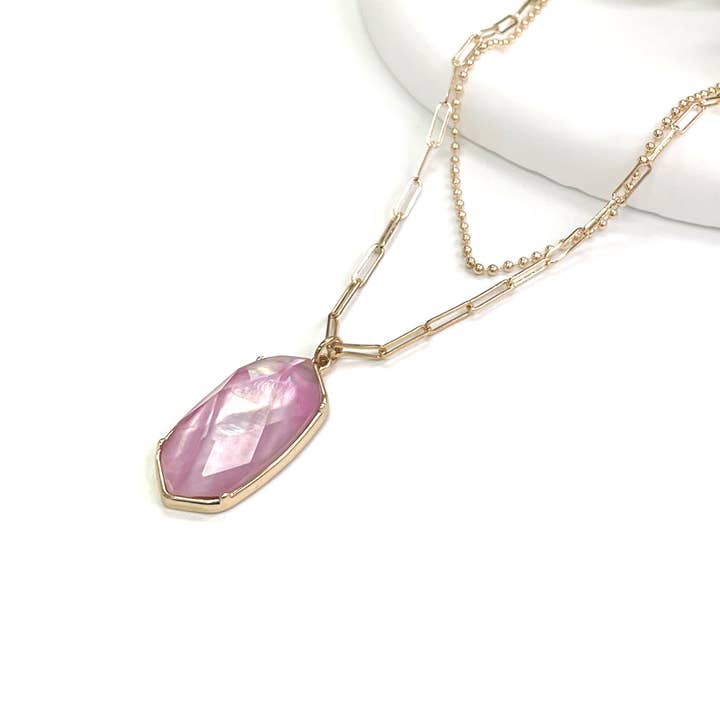 StarryNYC - Vendita all'ingrosso Collana con ciondolo/pendaglio - Collana a catena a graffetta con pendente a perline esagonali a doppio strato4