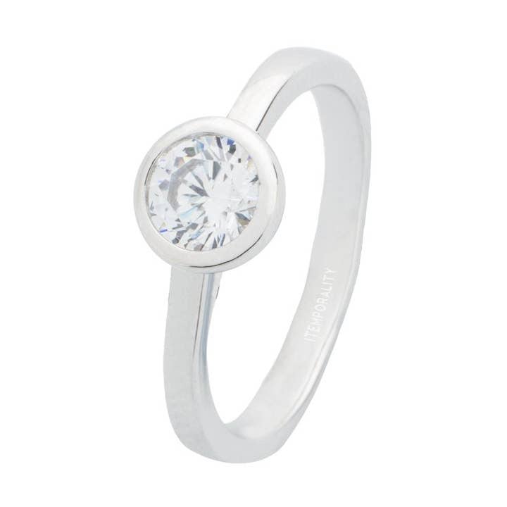 Silver solitaire ring with 3.8 mm zirconia set for wholesale by Itemporality