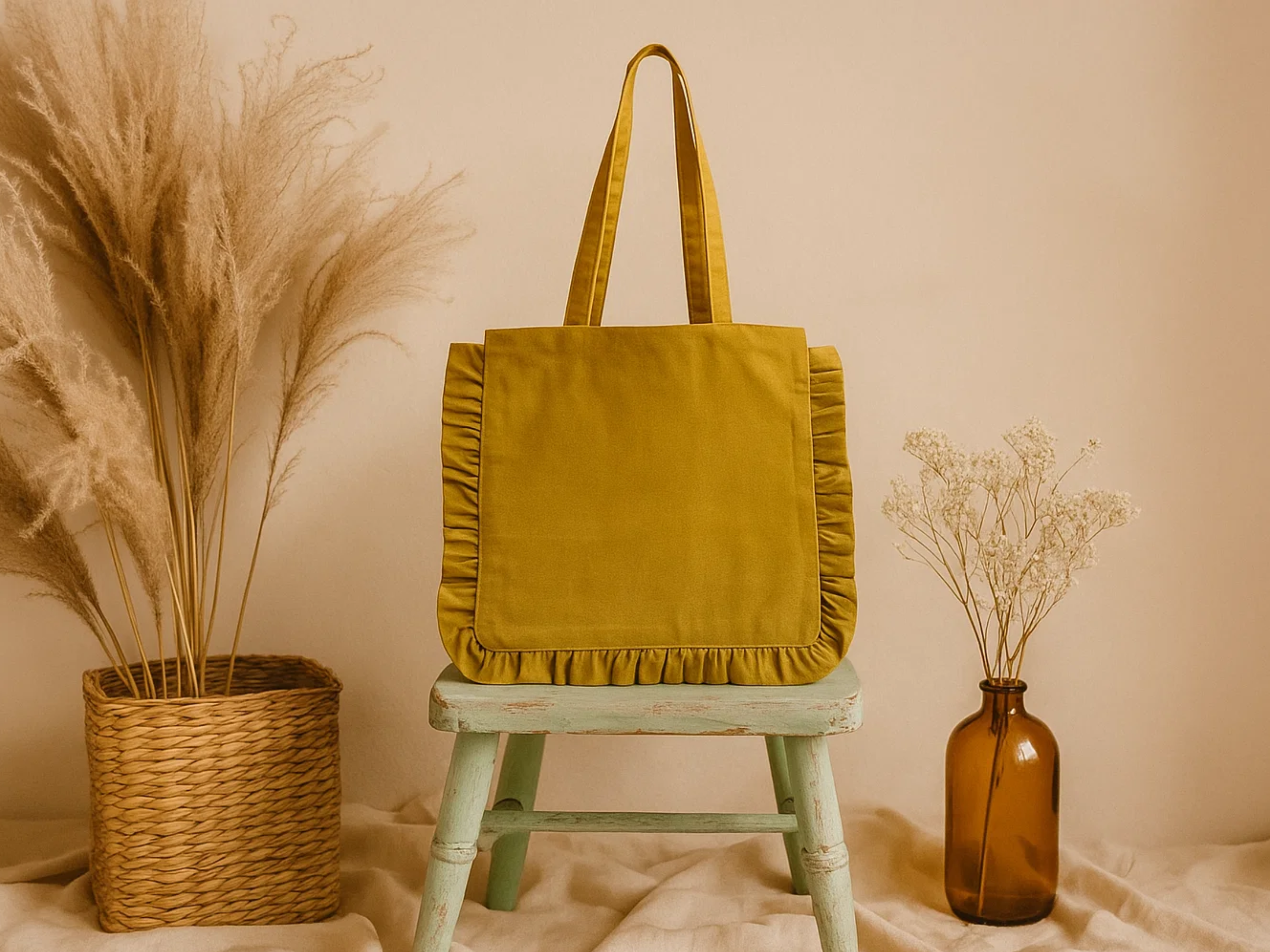 House of Kraft Jewelry & Accessories - Wholesale Tote Bag - Women's - Canvas Ruffle Tote | Canvas Colored Tote Bag | Unbranded 23