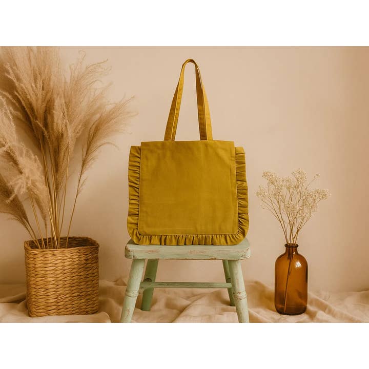 House of Kraft Jewelry & Accessories - Wholesale Tote bag – Women's - Canvas Ruffle Tote | Canvas Colored Tote Bag | Unbranded 22