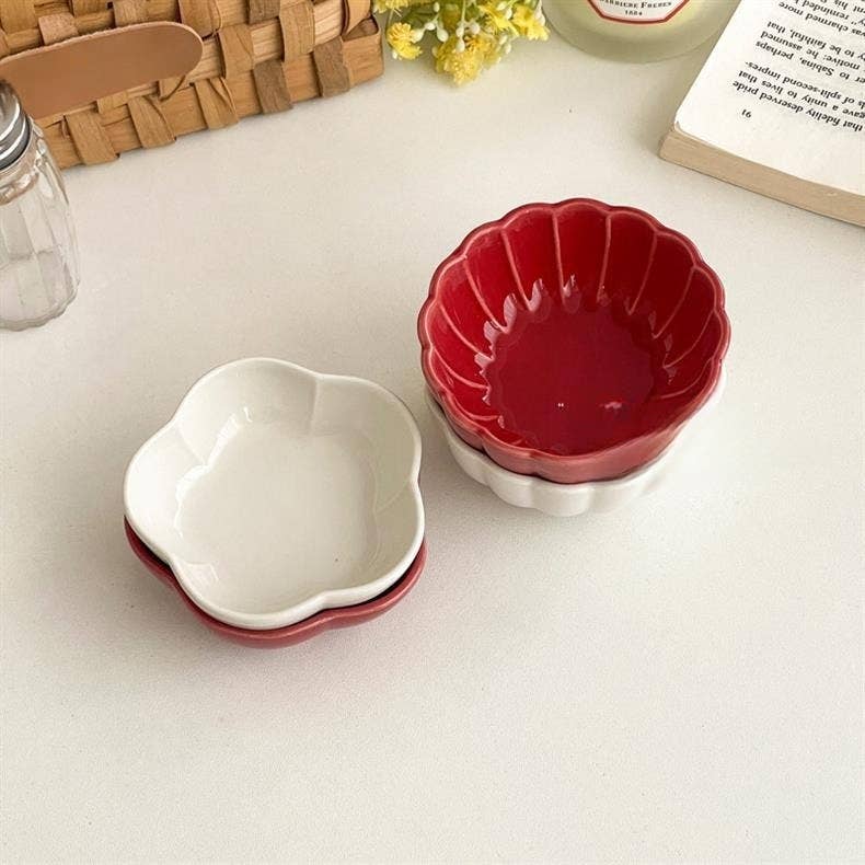 Otterware - Wholesale Condiment/Dip Bowl - Elegant Petal Ceramic Dipping Dishes (Red & White)4