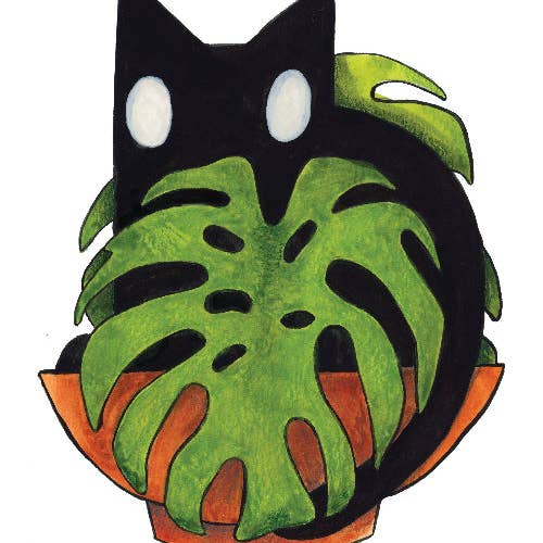 Cat and a Monstera 8x10 Print for wholesale by Cat People Press