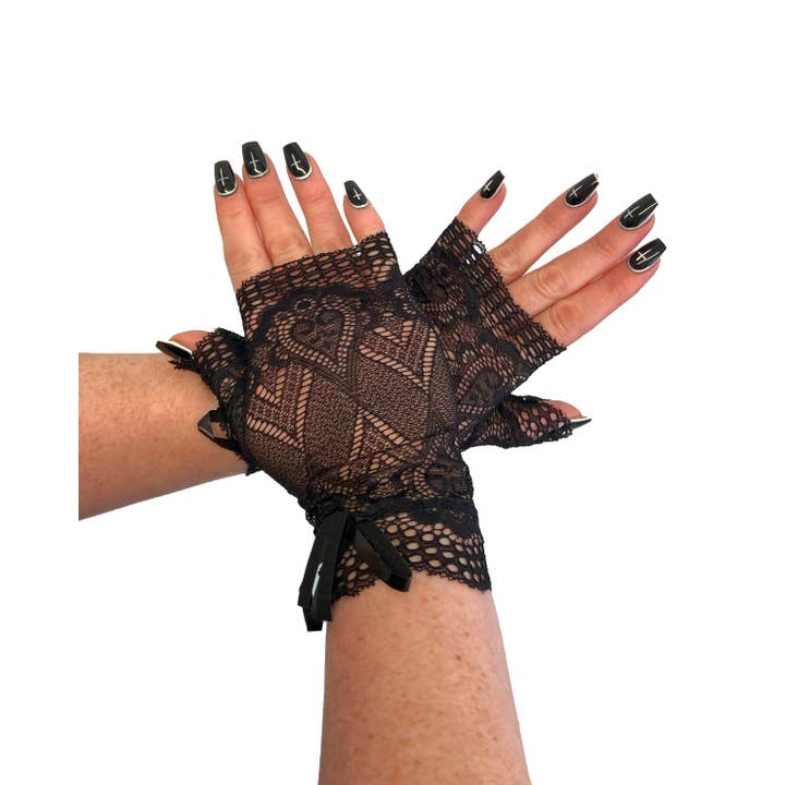 Fingerless Lace Black Gloves with a Bow for wholesale on Faire4