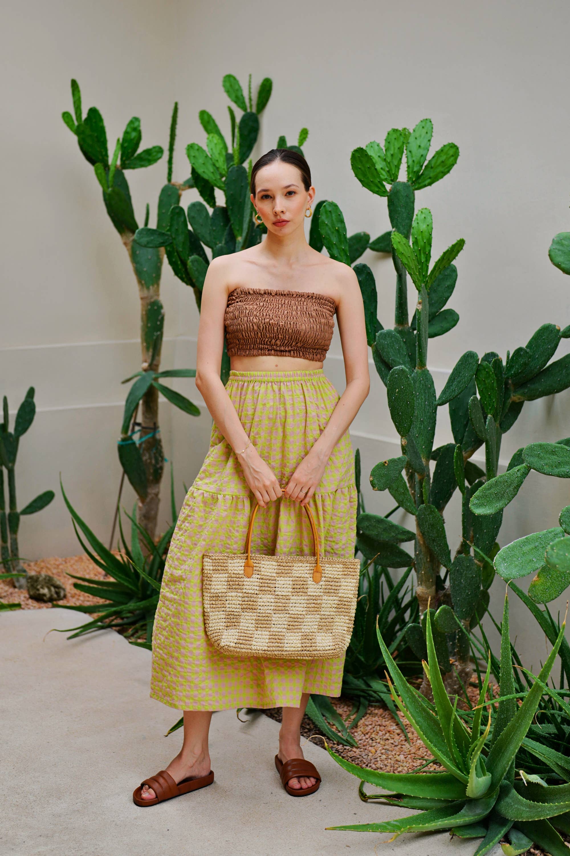 Pink Haley - Vente Tote bag – femme - Sac à main en raphia Lindsey Checker3