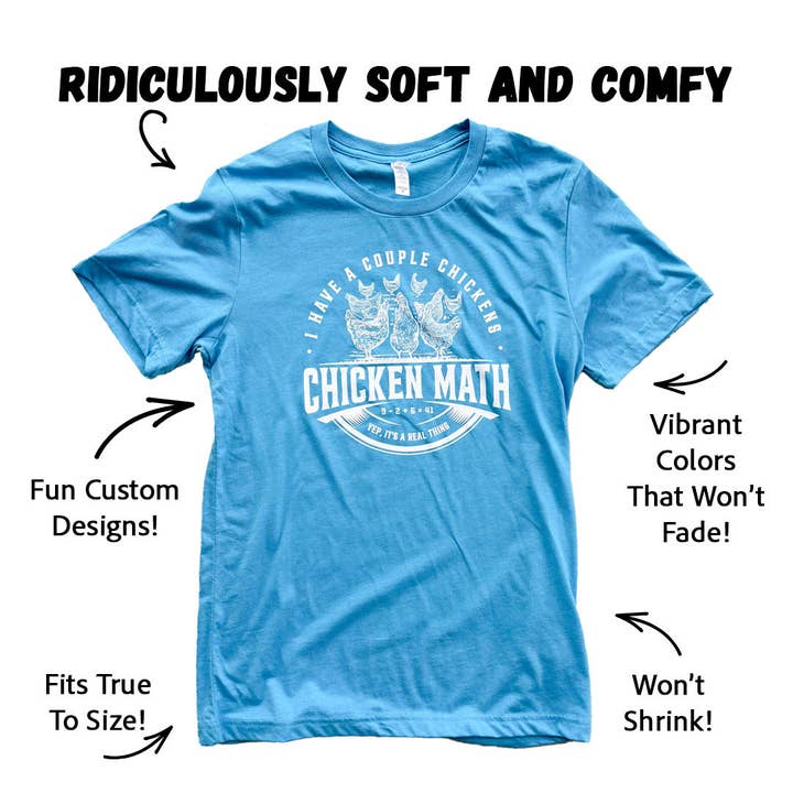 The Chicken Bawks - Wholesale Screen Printed T-Shirt - Unisex - Chicken Math - Aqua1