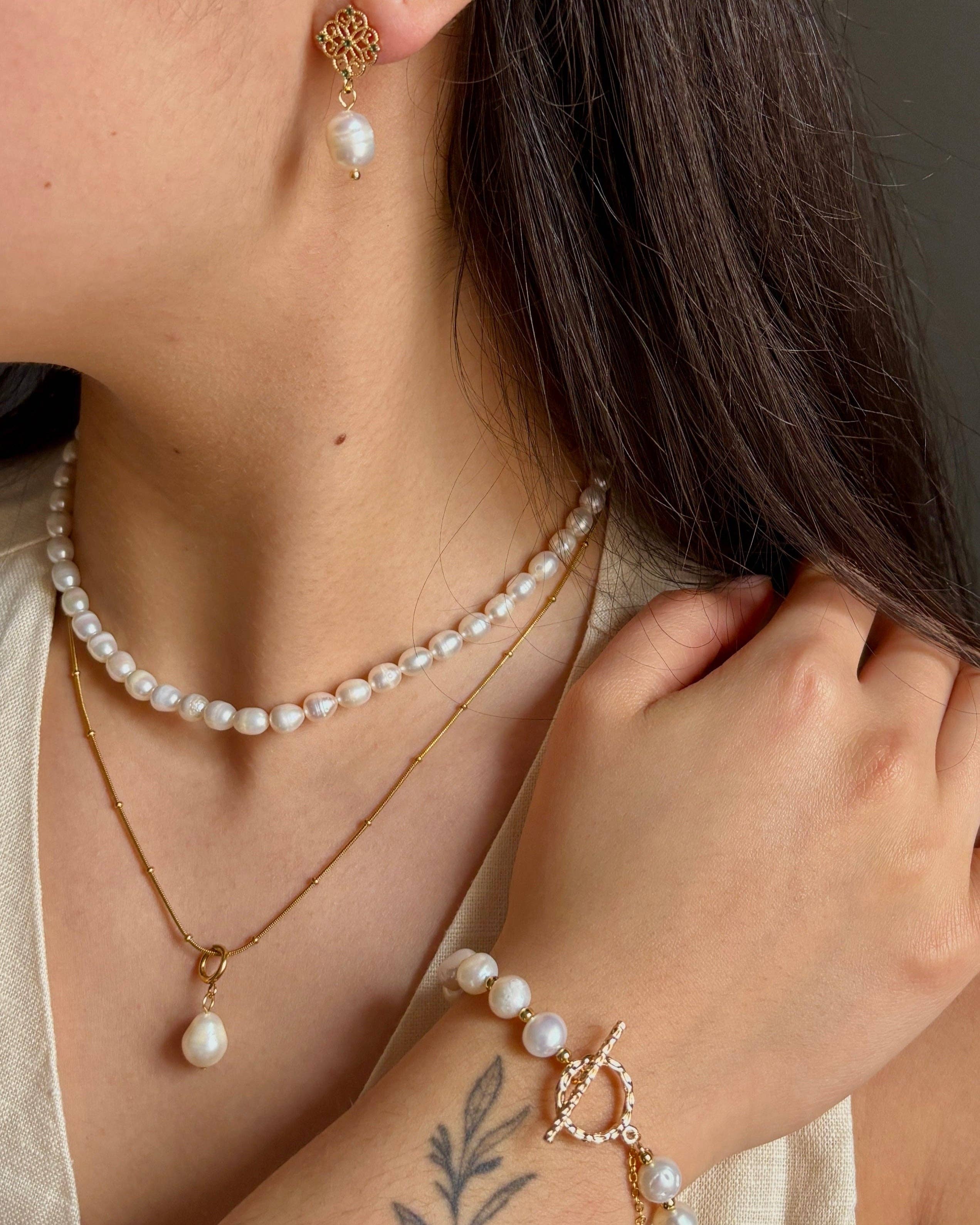 Ocean Ripples - Wholesale Beaded Bracelet - 14ct Gold Plated Fresh Water Pearl T- Bar Bracelet2