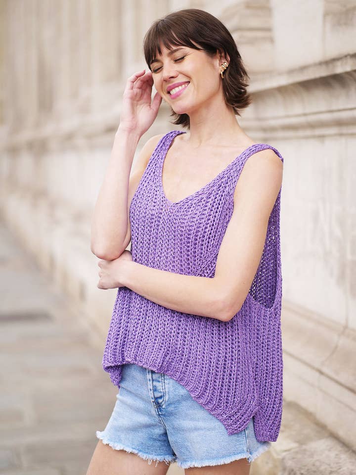 JULIA PARIS - Wholesale Knit Sweater - Women's - Shiny crochet tank top