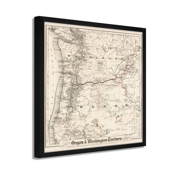 1880 Oregon and Washington Map - Framed Vintage Oregon Map - Restored Township Map Of Oregon State & Washington Territory Wall Art Poster Print for wholesale by Historic Prints