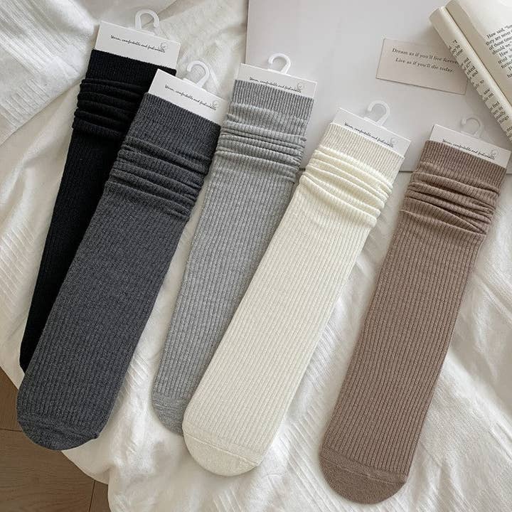 UZ Wholesale Store - Wholesale Socks – Women's - Solid Color Striped Over-The-Knee Mid-Length Socks7