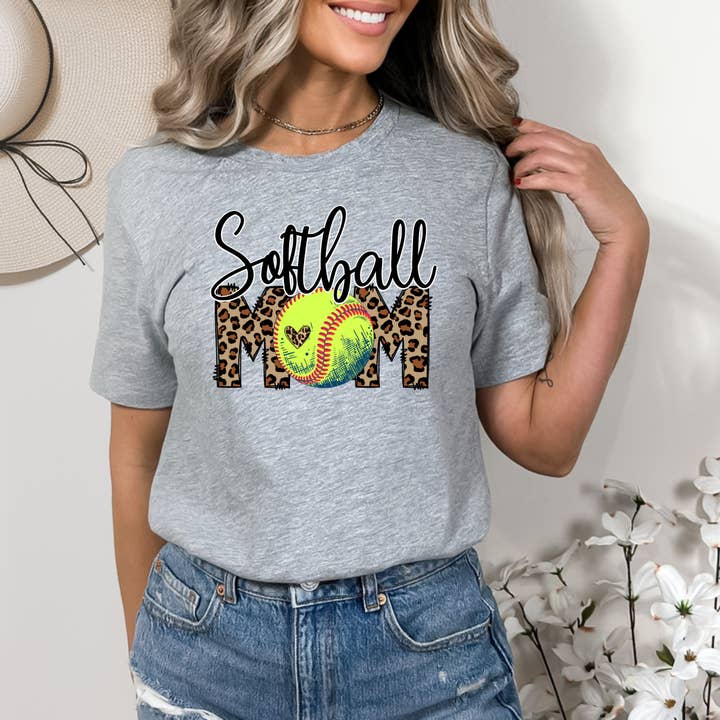 Leopard Softball Mom Gray Tee for wholesale by Simply Tees