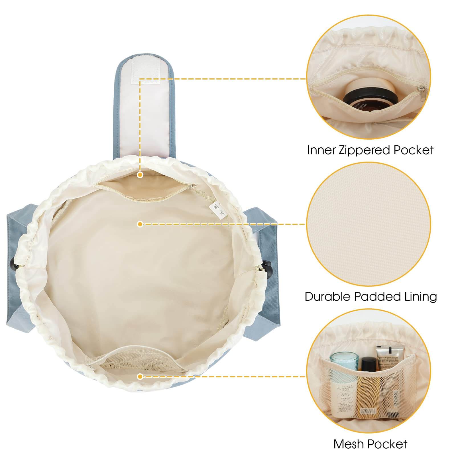 wandf – bolsa de maquilhagem e cosméticos por atacado – Saco de maquilhagem com cordão de barril Bolsas grandes para higiene pessoal cosmética28