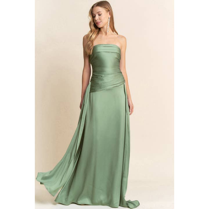 STRAIGHT NECKLINE WITH RUCHING DETAIL MAXI DRESS for wholesale by Maniju