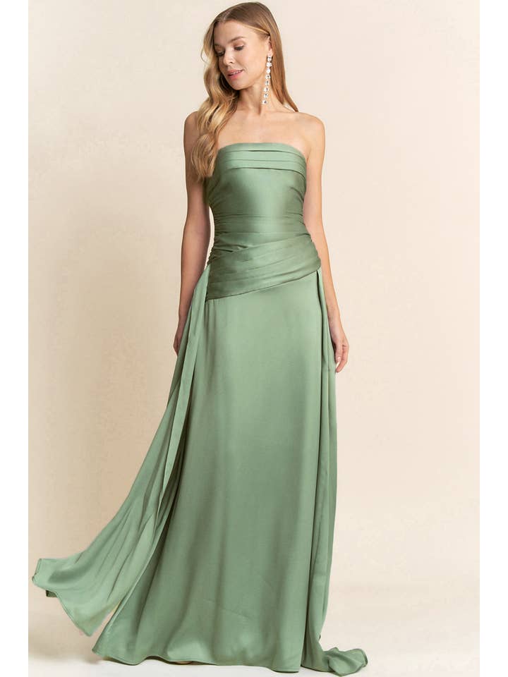 Maniju - Wholesale Dress - Women's - STRAIGHT NECKLINE WITH RUCHING DETAIL MAXI DRESS5