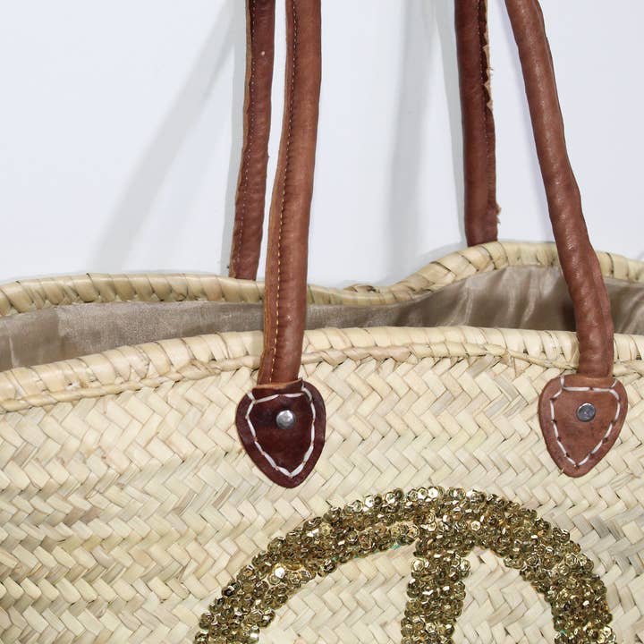 Melecraft - Wholesale Beach Bag - Peace Sign straw bag, french market basket6