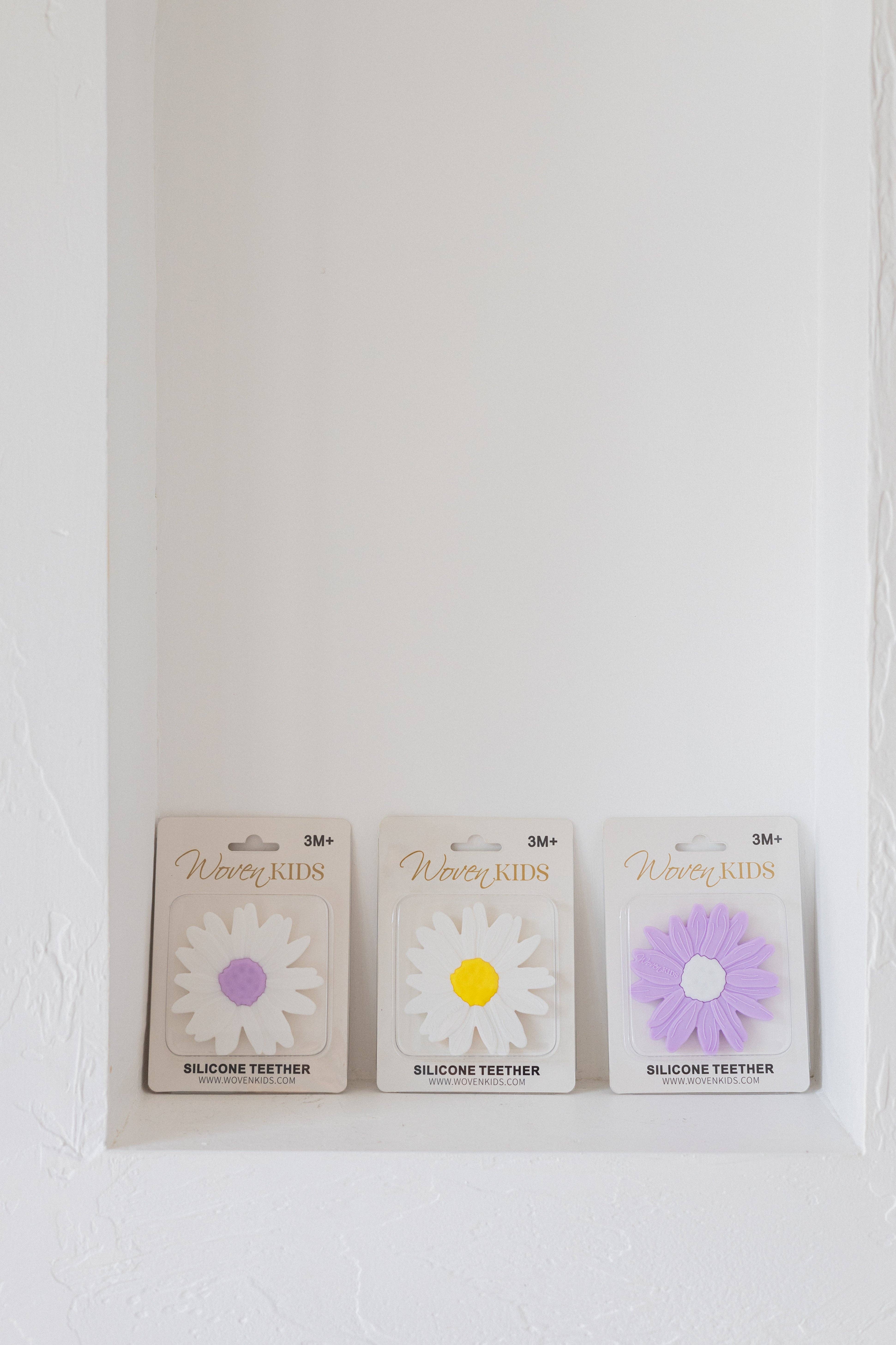 Woven Kids – Großhandel Beißspielzeug (ohne Clip) – Baby – Beißring aus Silikon, Motiv: Milk Daisy/Lilac Centre9