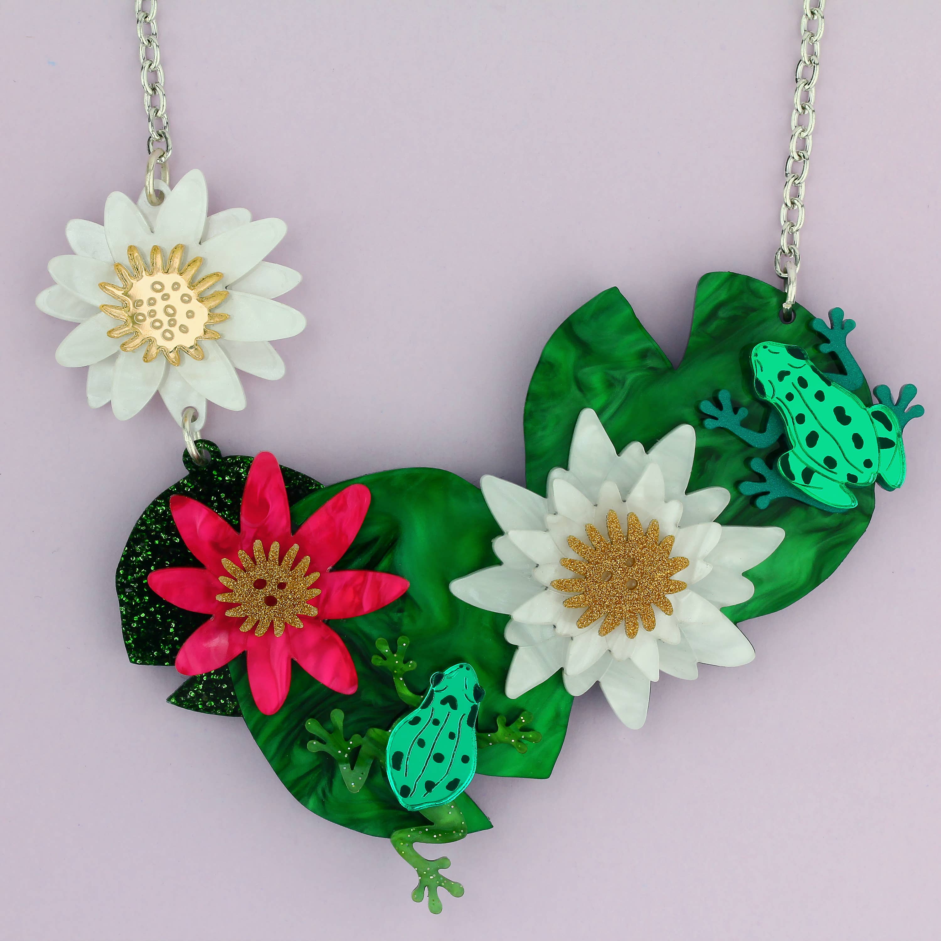 Verde/Rosa/Bianco/Oro Collana Waterlily grande in vendita all'ingrosso su Faire3