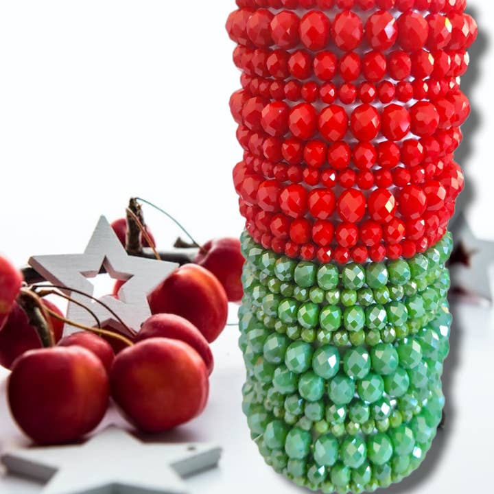 The Candy Collections - Wholesale Beaded Bracelet - Swarovski crystal Rondelle stack Christmas stacking bracelet