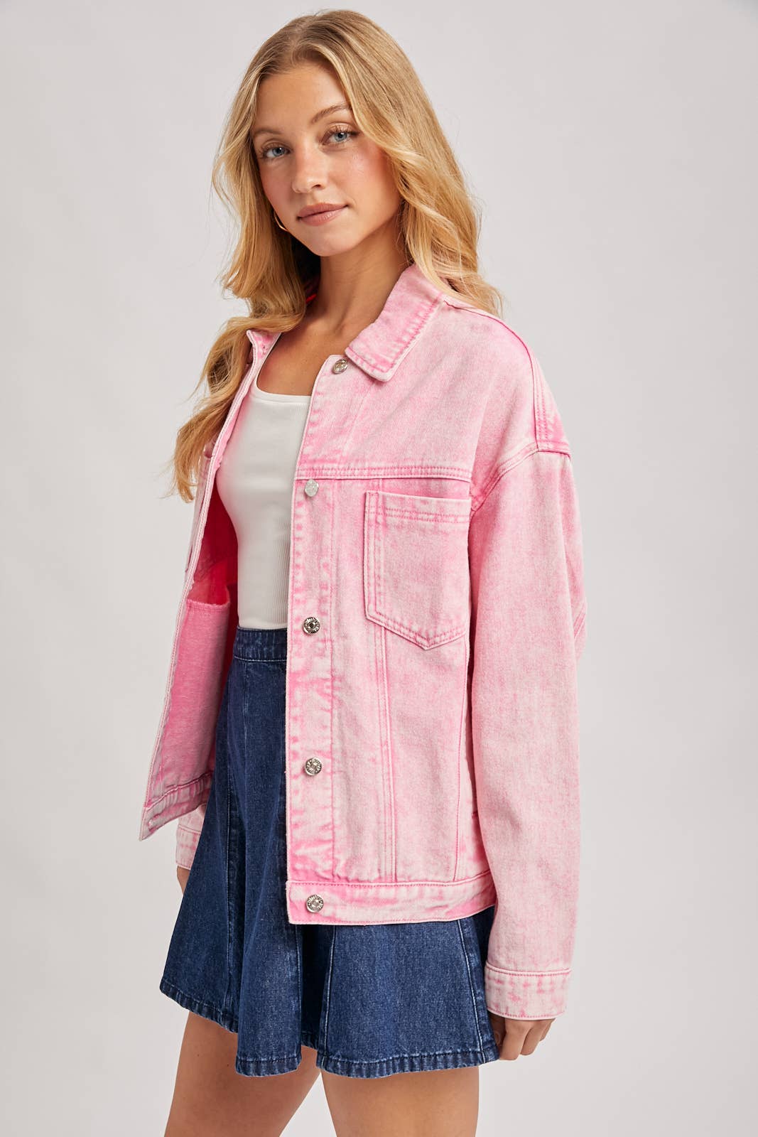 Bluivy - Venta al por mayor Cazadora vaquera - Mujer - Chaqueta oversized de mezclilla con botones34