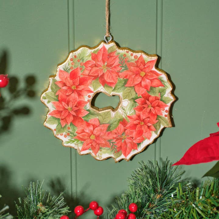 Langs - Wholesale Christmas Decoration - Poinsettia Wood Shaped Wreath Hanger0