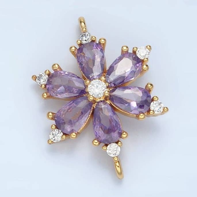 24K Gold Filled Purple CZ Flower Connector | F234 for wholesale by Aim Eternal