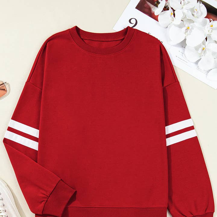 Fiery Red Varsity Striped Detail Crew Neck Plus Sweatshirt and other Purchase Wholesale jaket varsity. Free Returns & Net 60 Terms on Faire trending on Faire.