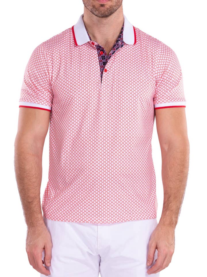 211828 - Red Printed Polo Shirt for wholesale by Bespoke Moda