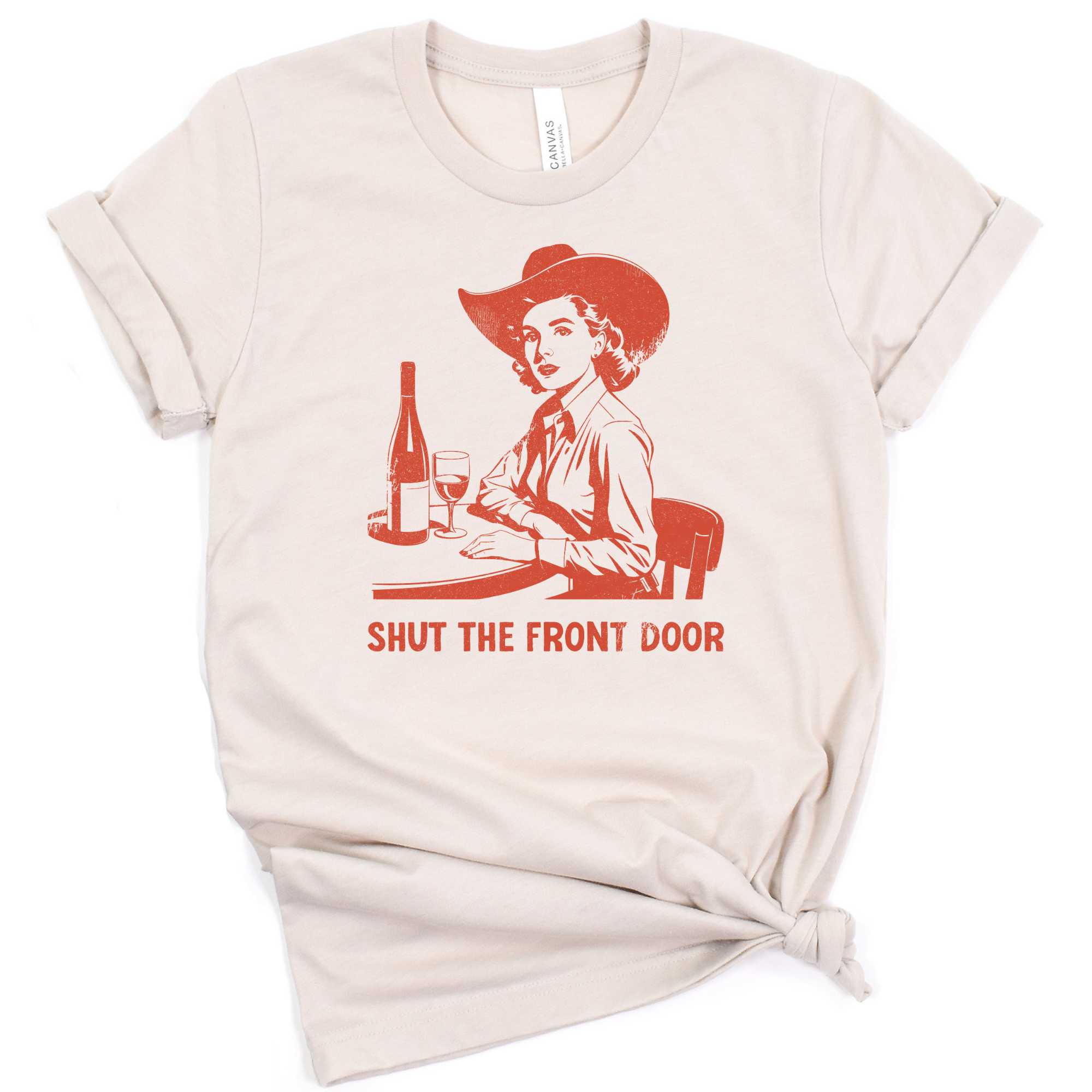 Rackette Club - Wholesale Screen Printed T-Shirt - Women's - Shut the front door t-shirt1